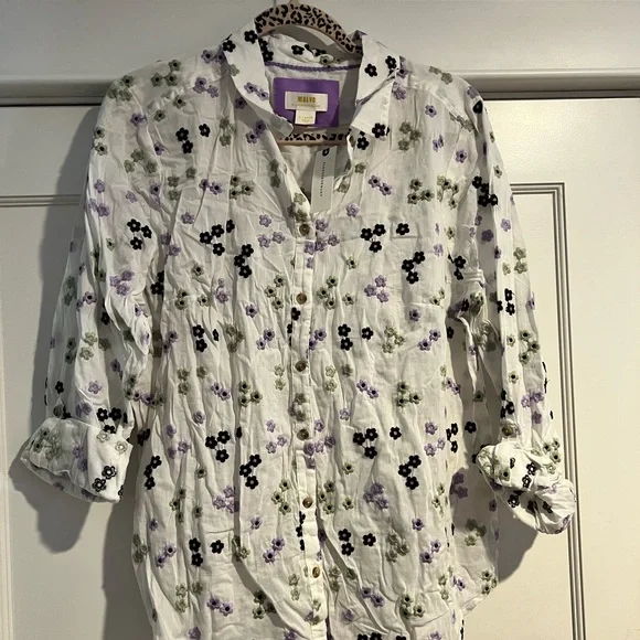 Anthropologie Maeve Embroidered Floral 
Button-down  Blouse - XL - NWT - Picture 8 of 16